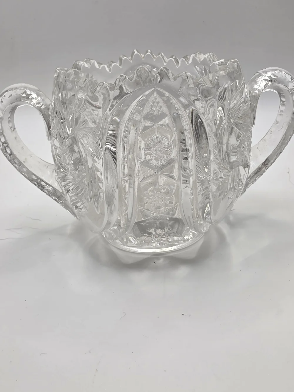Vintage EAPG Pressed Glass Cream and Sugar Set Pinwheel Starburst Pattern